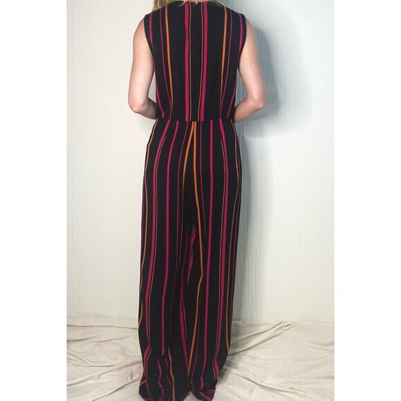 DIANE VON FURSTENBERG Striped Crossover Multicolor Sleeveless Jumpsuit US 8 - Picture 8 of 14